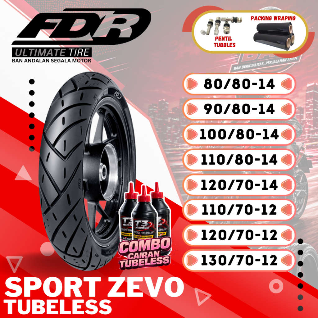 (PRODUKSI TERBARU) BAN FDR SPORT ZEVO TUBELESS ( 80/80-14 / 90/80-14 / 100/80-14 / 110/80-14 / 120/7