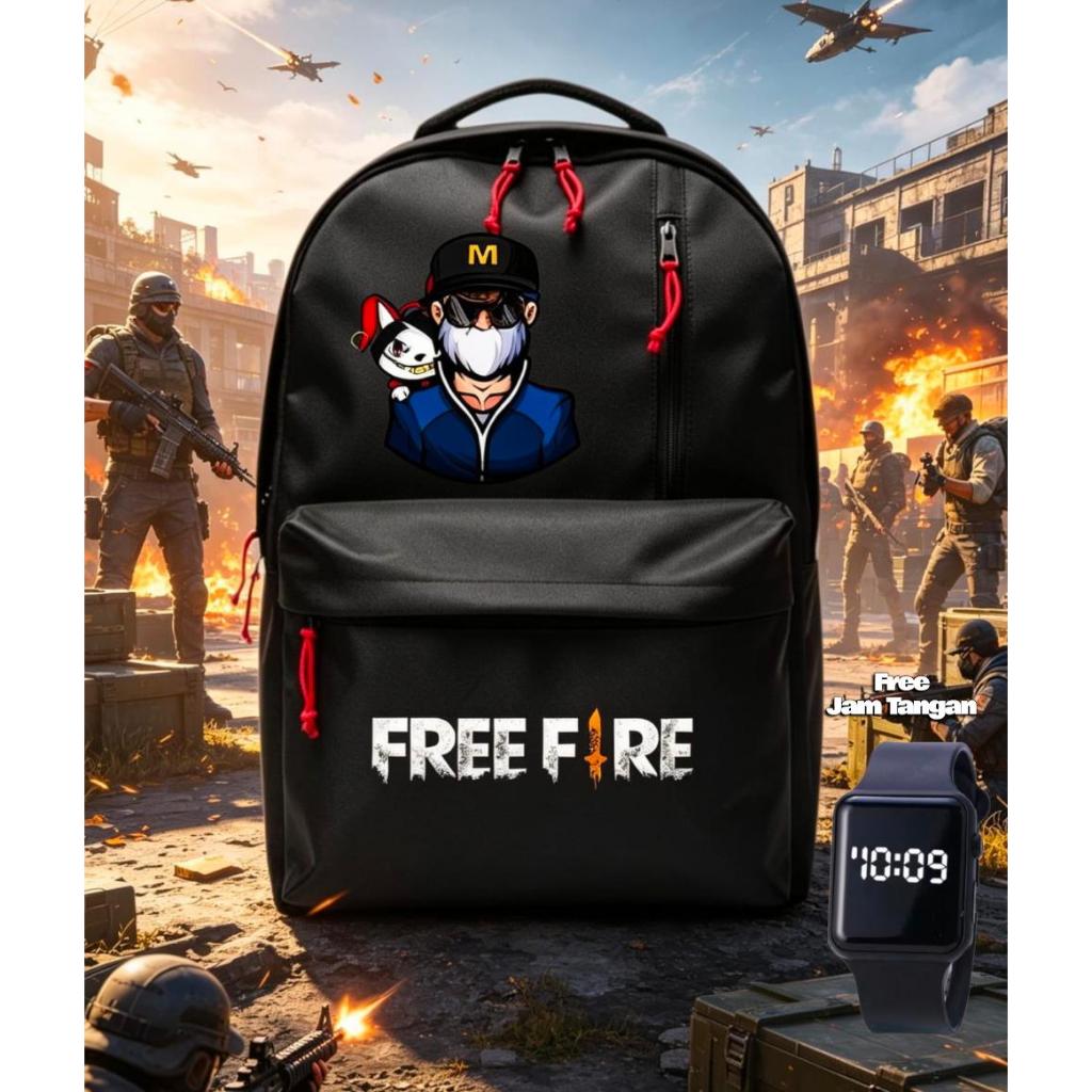 Tas Anak Laki Laki SD SMP SMA Karakter FF Bunny - Ransel Anak Cowok Free Fire Bonus 3 item