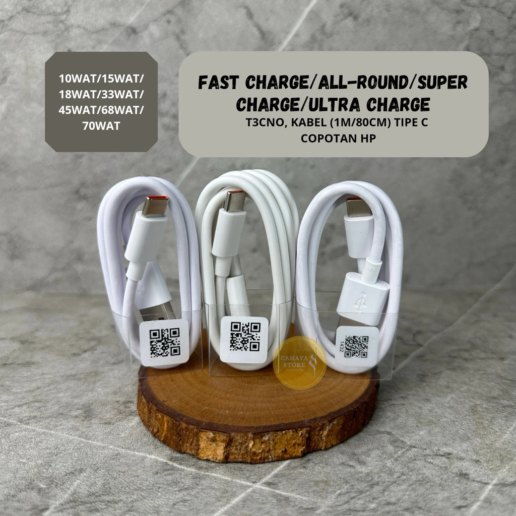 Kabel Data T3CNO Original Fitur Ultra Fast Charging ORI Bawaan hp 70w 10w 68w 15w 45w 18w 33w Cesan 