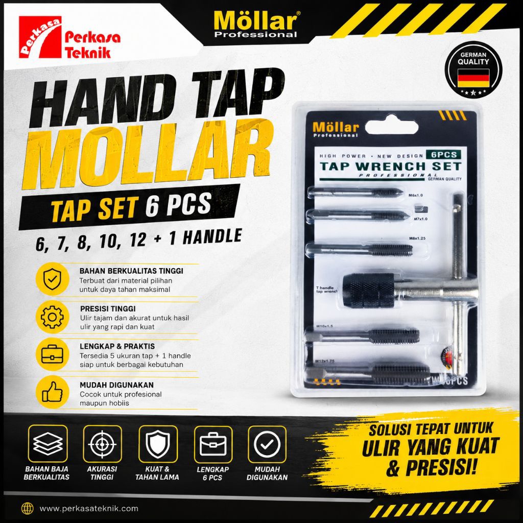 Tap Wrench Set 6 Pcs MOLLAR TWS6PCS Alat Drat Metric 6Pcs M6-M12 + Handle