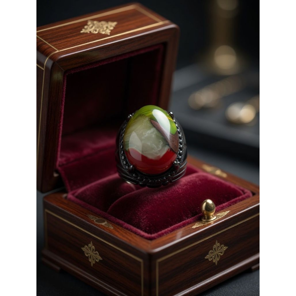 Cincin pria batu Akik pancawarna ring titanium