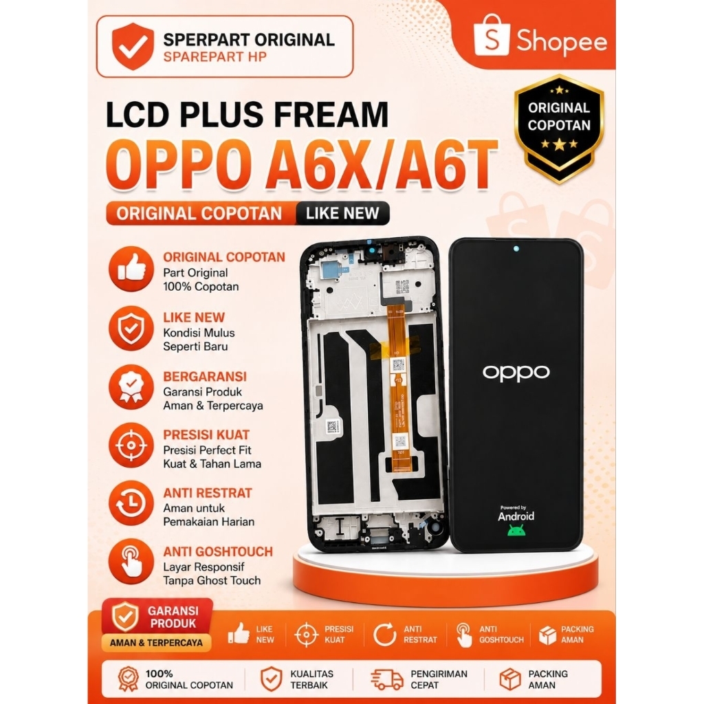 LCD OPPO A6X OPPO A6T ORIGINAL COPOTAN LCD PLUS FREAM TESTED