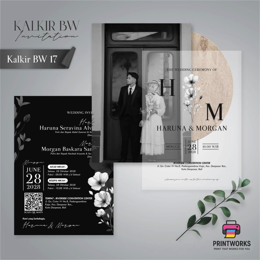 Undangan Pernikahan Aesthetic Custom Foto Premium Tebal Kalkir BW