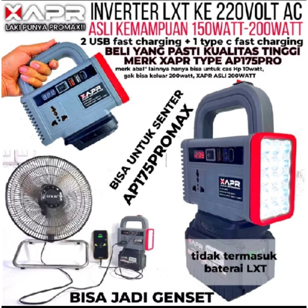 INVERTER LXT KE 220V AC AP175PRO 200W + LAMPU SENTER - GENSET MINI BATERAI