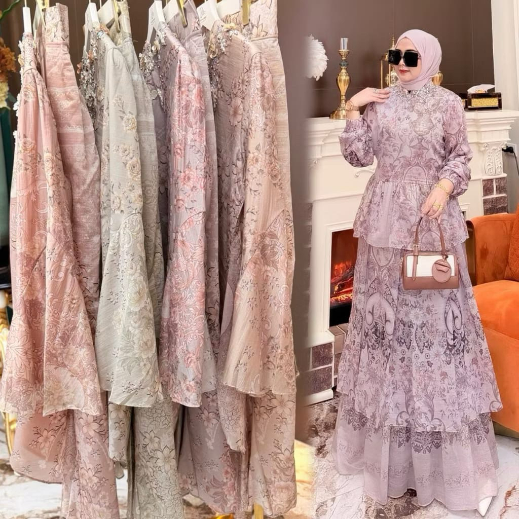 Zifa Fashion || Livia Dress Duyung Organza By Bilqia Asopuroh || Gamis Set Pashmina Model Terbaru ||
