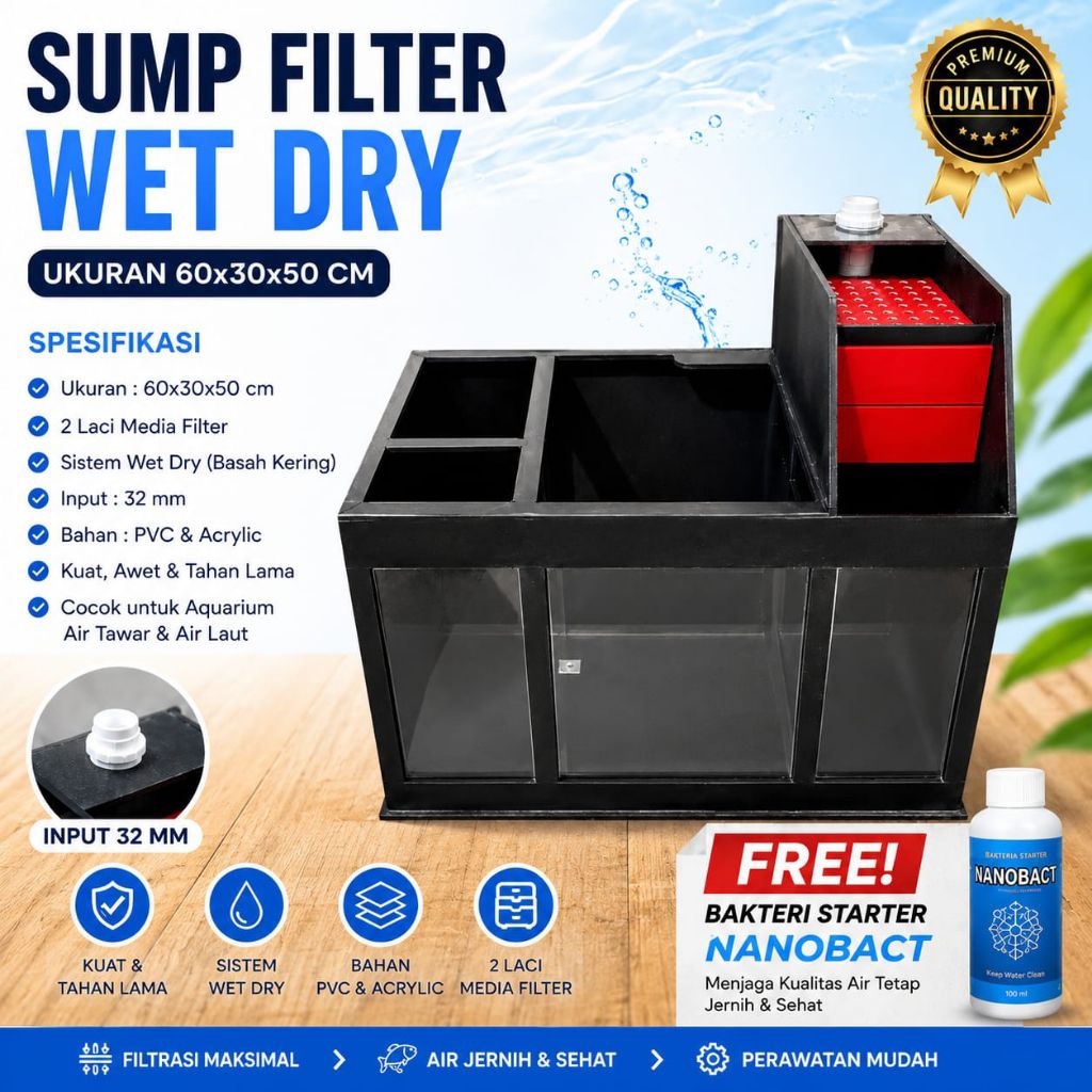 sump filter wet&dry 60cm,filter bawah,filter aquarium