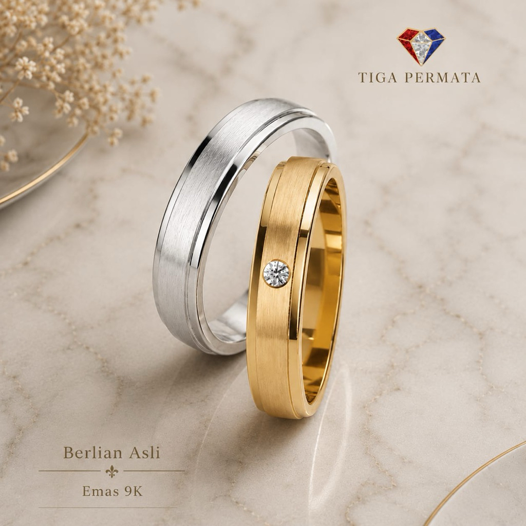 Cincin Nikah Couple Pasangan Emas Berlian Asli– Cincin Kawin Tunangan Premium TP 02-054