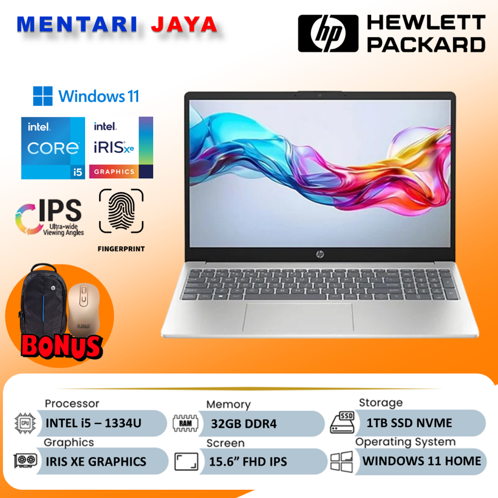 LAPTOP HP CORE i5 RAM 32GB 1TB SSD BARU ORIGINAL WIN11 15.6 FHD SILVER