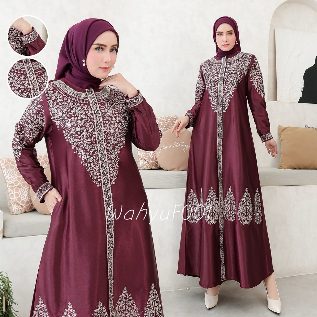 Gamis Satin Kristal Premium Bordir Mewah Elegan Wanita Gamis Pesta Kondangan Gamis Seragam Pesta Per