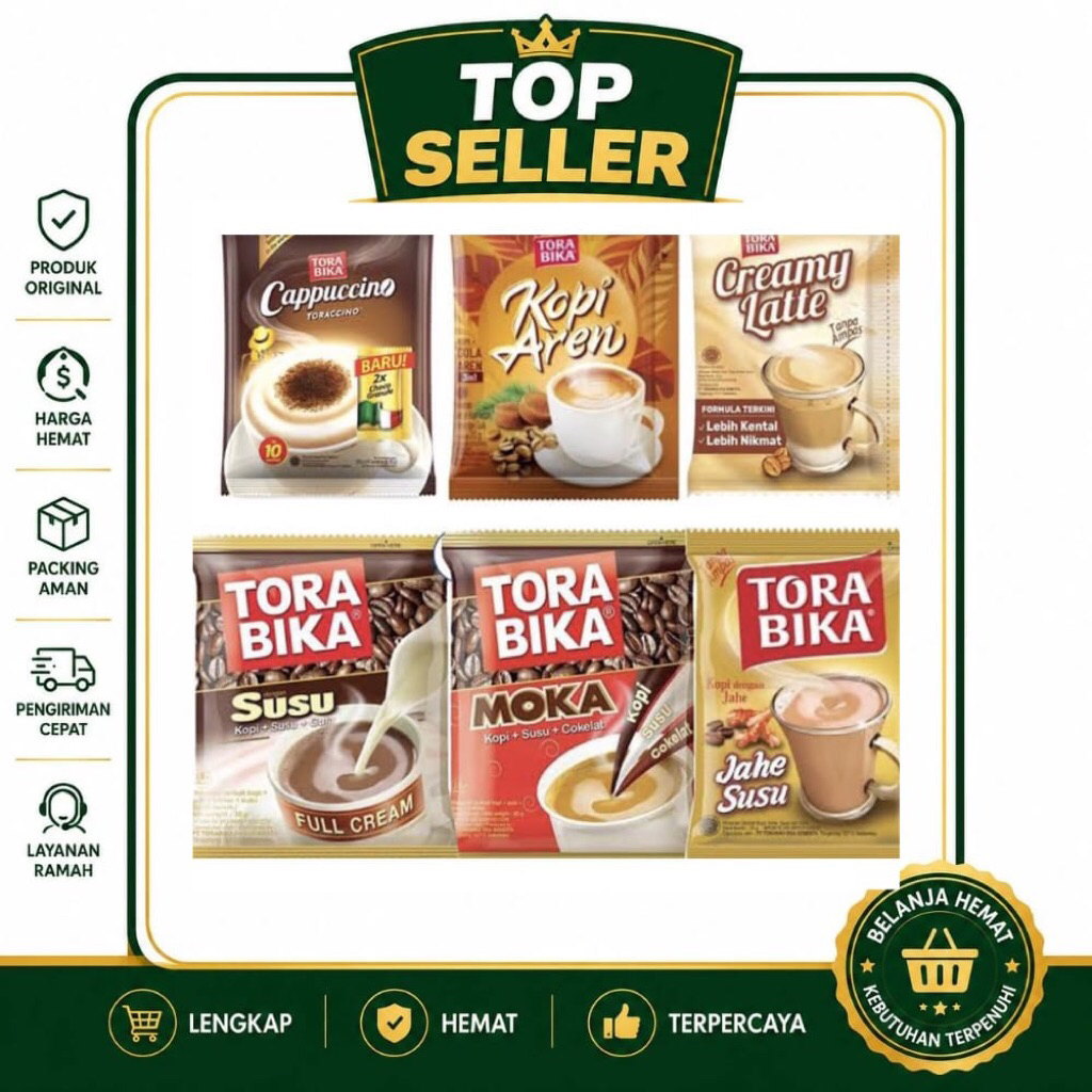 Torabika Kopi Sachet Original – Cappuccino, Kopi Aren, Creamy Latte, Susu, Moka, Jahe Susu | Isi 5pc