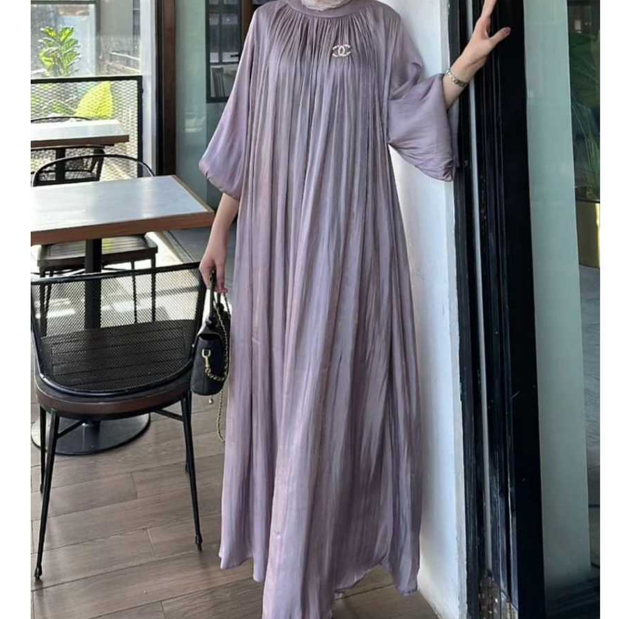 Gamis Ameena Bahan Katun Shimmer Silk Premium Model Abaya Dress Kekinian Biru Wardah Lilac Coksu