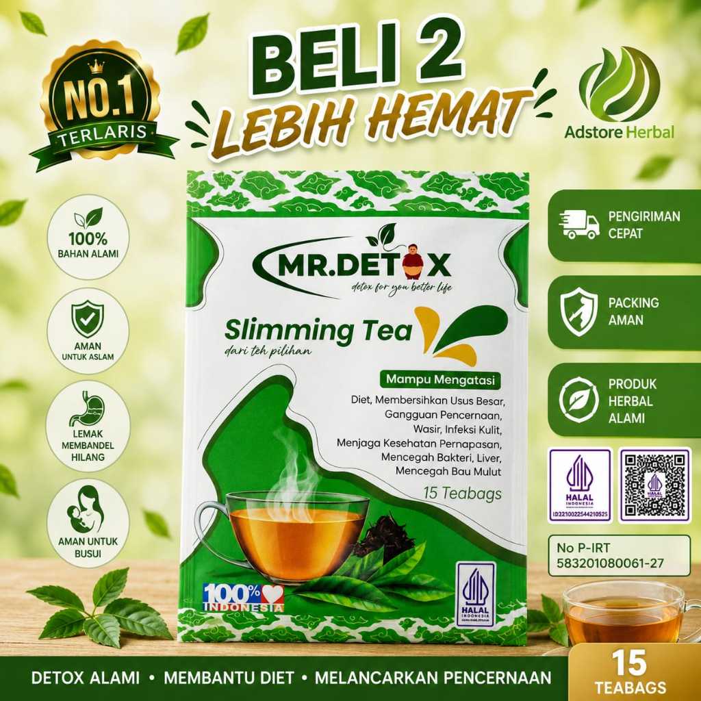 Teh Pelangsing Mr.detox slimming tea Teh Diet Herbal Alami Teh Hijau