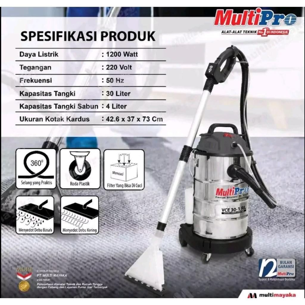 Vacum cleaner multipro tangki stenlis 30 liter