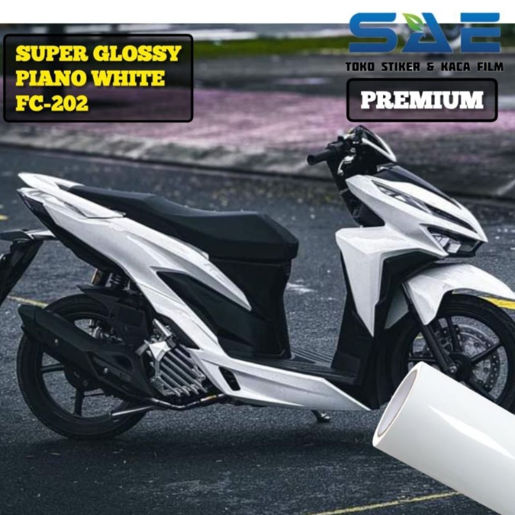 Skotlet Putih Piano White Super Glossy Sticker Motor Fanchi Premium