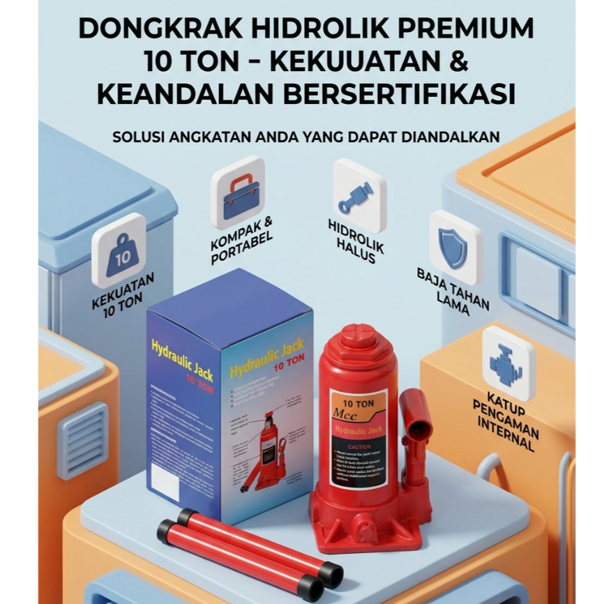 Dongkrak 10 Ton / Dongkrak Botol 10 Ton / Hydraulic Jack 10 Ton
