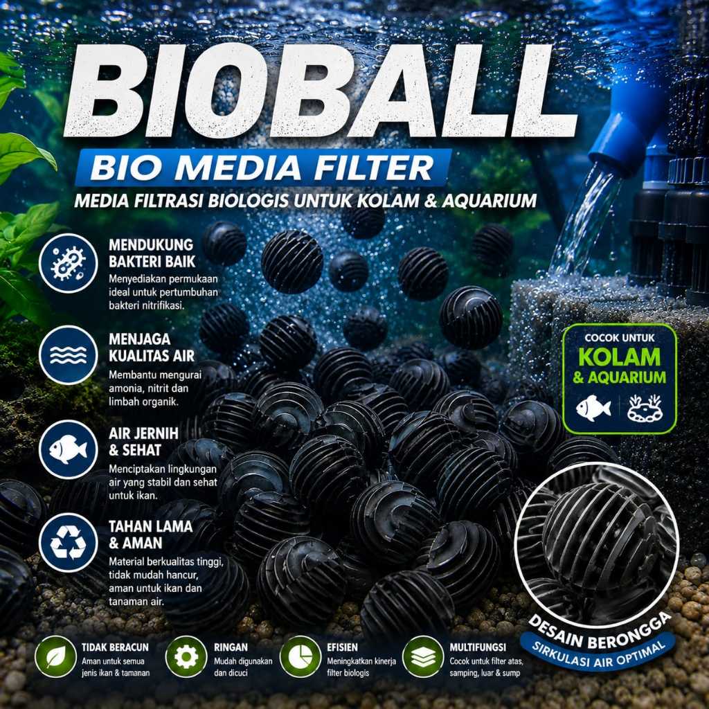 BIO BALL/BIOBALL BULAT 50PCS MEDIA FILTER KOLAM AQUARIUM ECERAN MEDIA FILTER AIR AQUARIUM KOLAM IKAN
