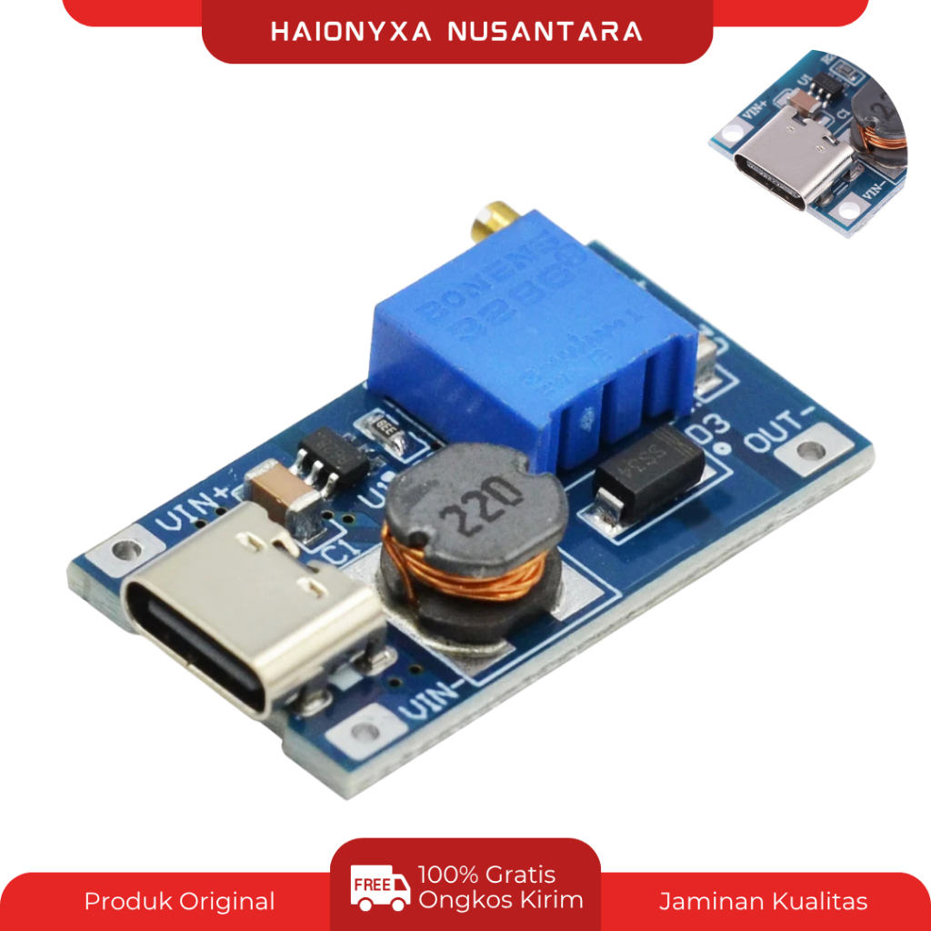 MT3608 Tipe C Step Up DC-DC 2A Stepup DC to DC Module Power Booster MT3608 USB TIPE C Step Up Adjust