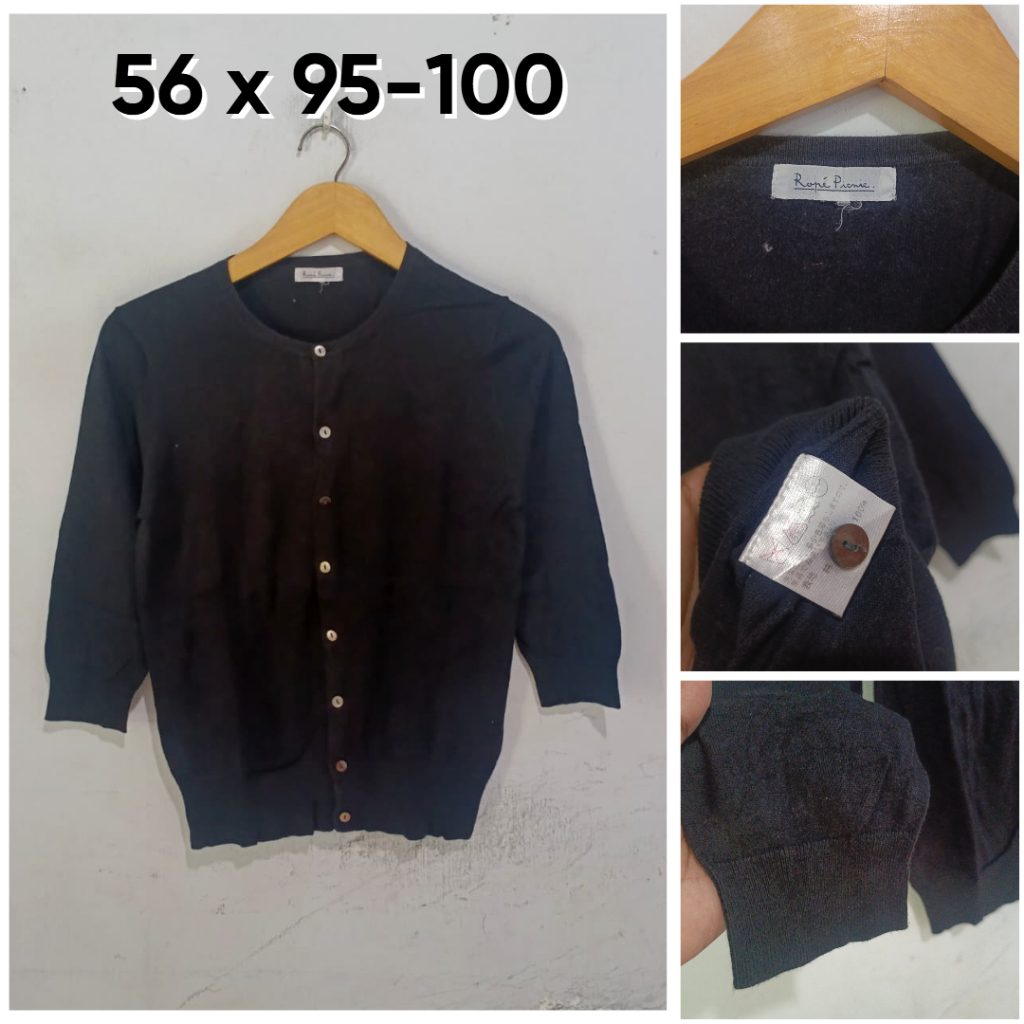 Cardigan Rope Picnic Hitam O Neck Size M Knit Cardi Outer E210