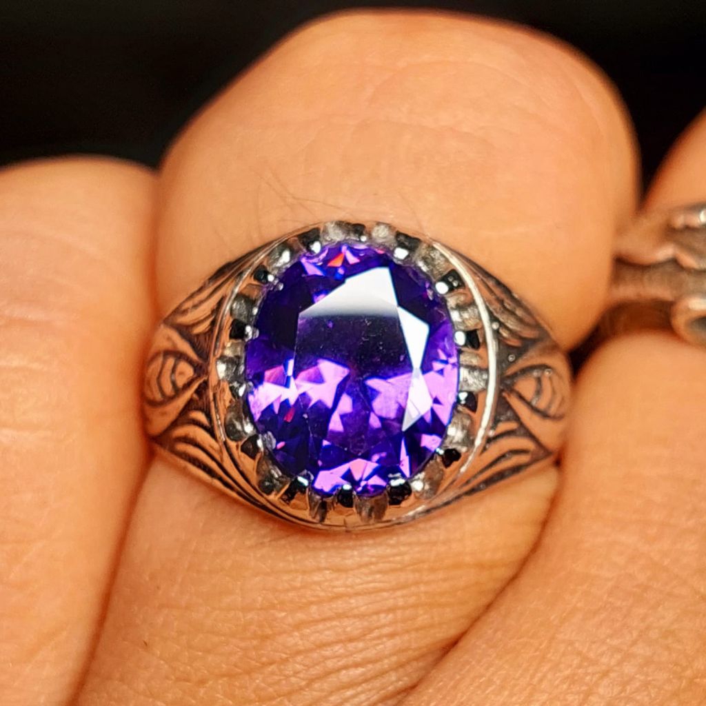 cincin kecubung ungu cutting ring terompah dim 12 american diamond