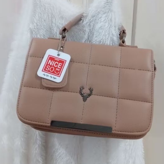 tas wanita cantik premium brand nice so dustpink/sling bag/hand bag pu synthetic leather premium