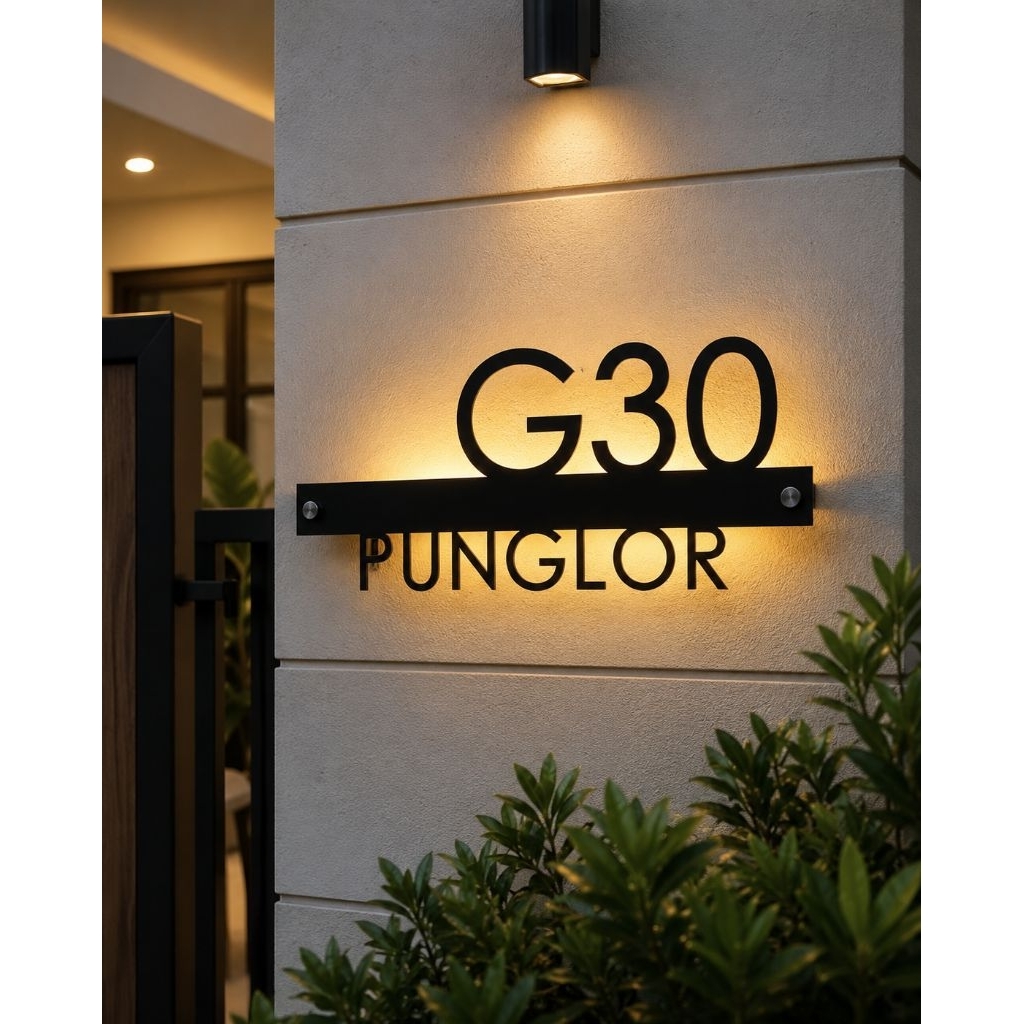 Nomor Rumah Akrilik Hitam Doff Nomer Rumah Acrylic LED Papan Nomor Custom