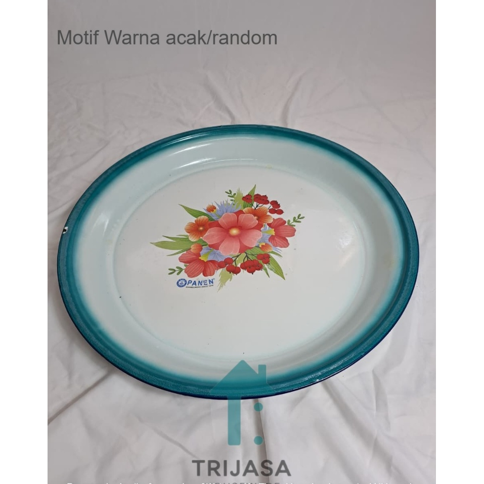Talam Nampan 52cm Sekar Tebal dan Tahan Lama Baki Enamel Bulat Motif Bunga - Trijasa Houseware
