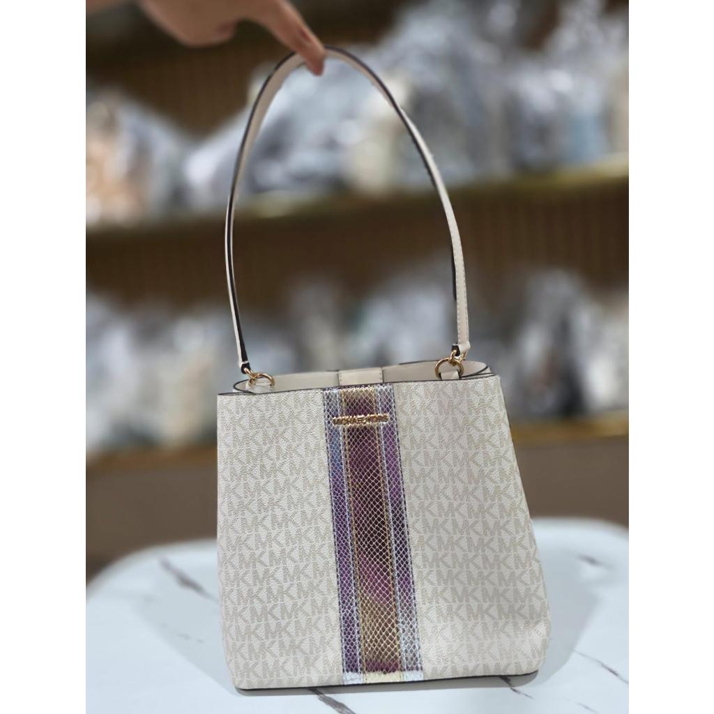 tas bahu cewek loka010 michael kors Pratt Metallic Medium Bucket Bag  Gold  ready