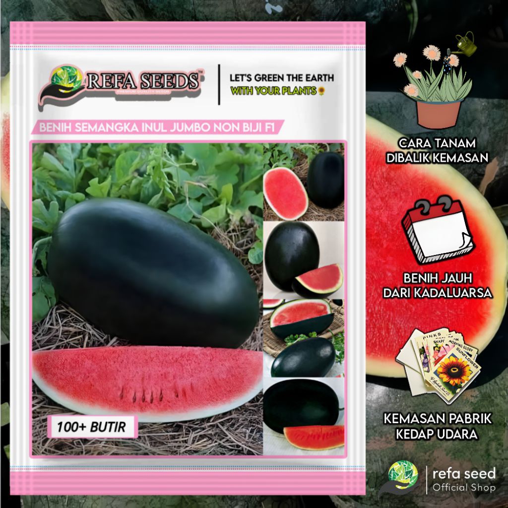 100 Biji Benih Semangka Inul Jumbo Non Biji | Kemasan Pabrik | Seedless | Panen Cepat