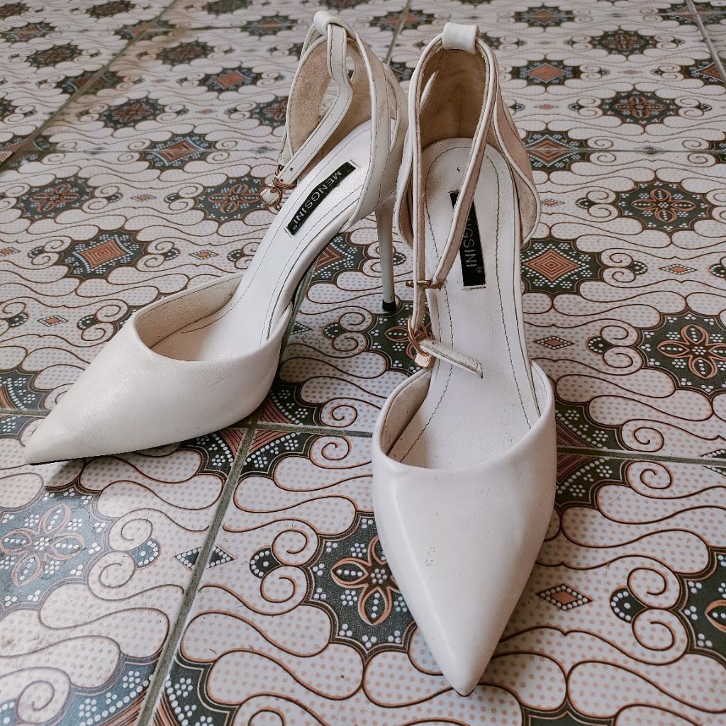 Sepatu PL heels putih untuk wanita cewe sepatu pesta sepatu hak tinggi style korea