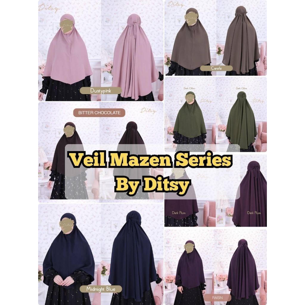 Ditsy Veil / Khimar, Jilbab - Mazen Series size SHORT, REGULER, LONG : Midnight Blue, Dustypink, Bit