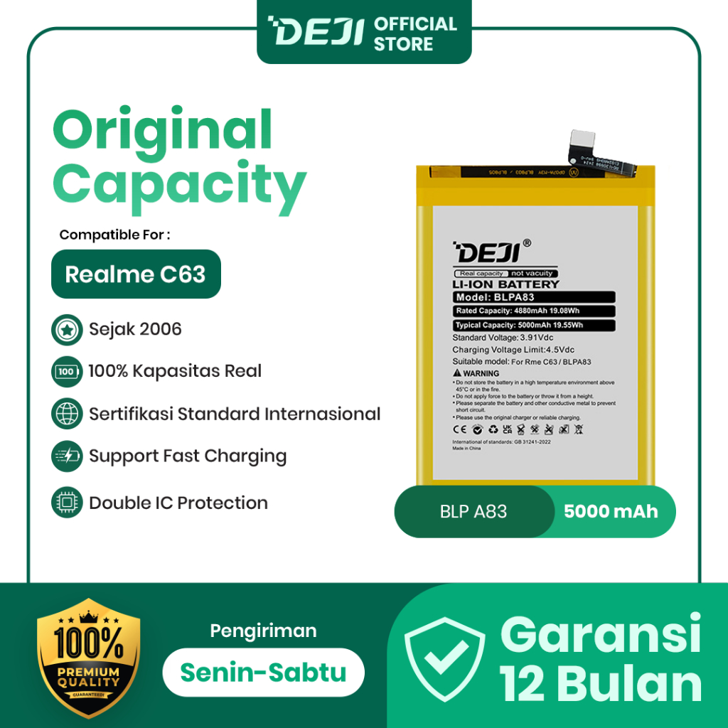 DEJI Baterai BLPA83 For REALME C63 4480MAH 3.91V Original Capacity
