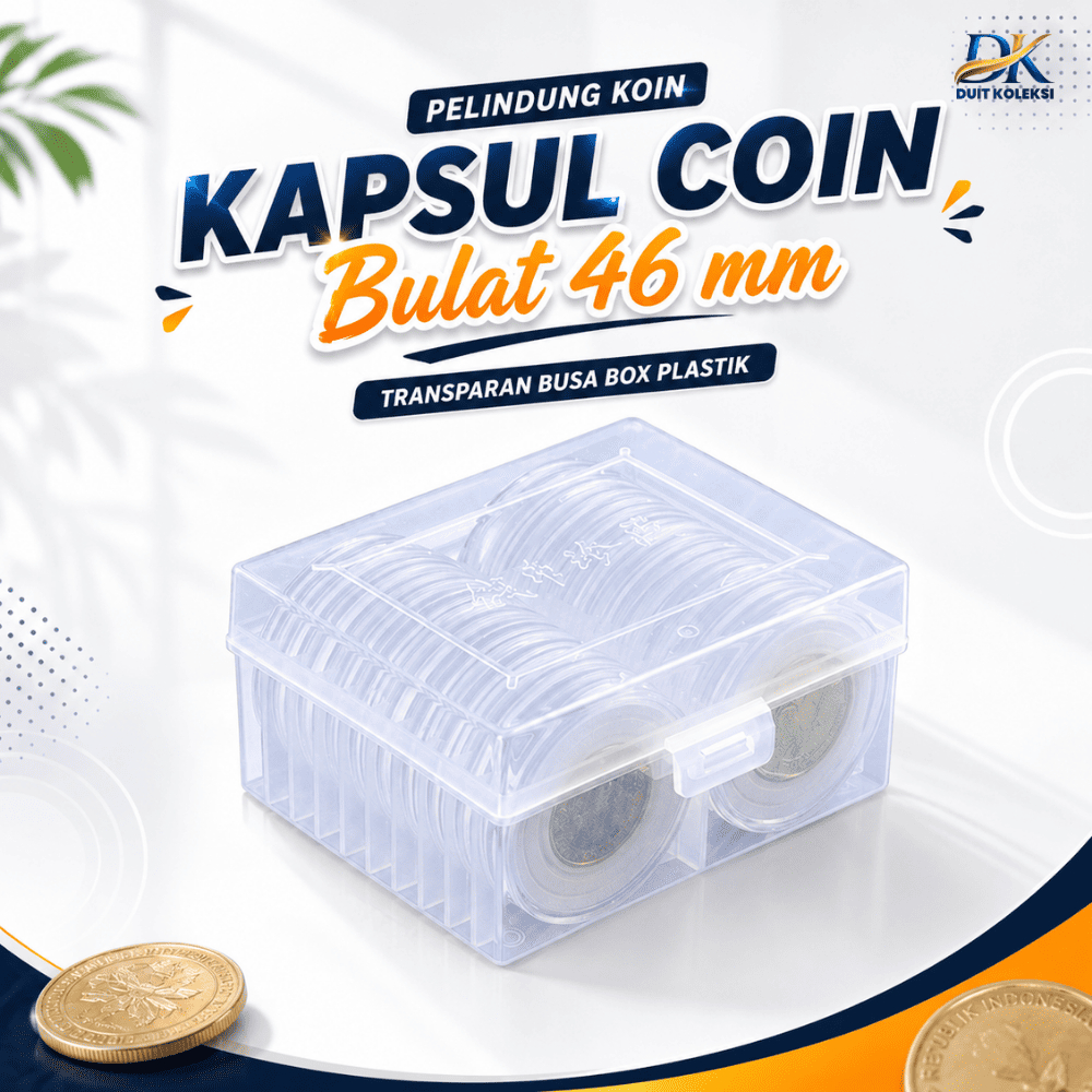 Pelindung koin Kapsul coin bulat 46 mm transparan busa box plastik