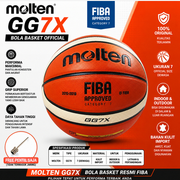 BASKETBALL GG7X MOLTEN /BOLA BASKET MOLTEN GG7X GG 7X FIBA OFFICIAL INDOOR DAN OUTDOOR SIZE 7