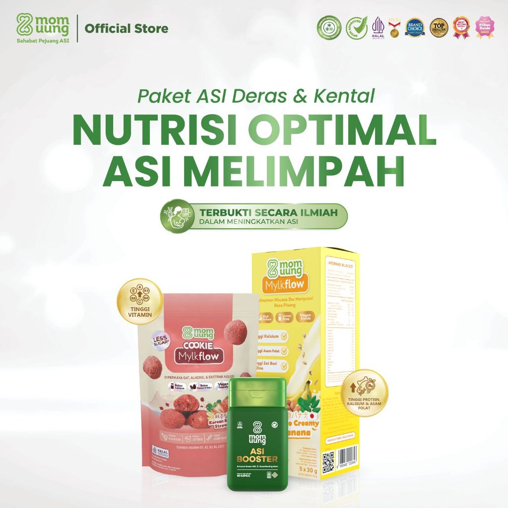 PAKET ASI DERAS DAN KENTAL - Mom Uung ASI Booster + Cookie Mylkflow + Susu Mylkflow 5 Sachet - Pelan