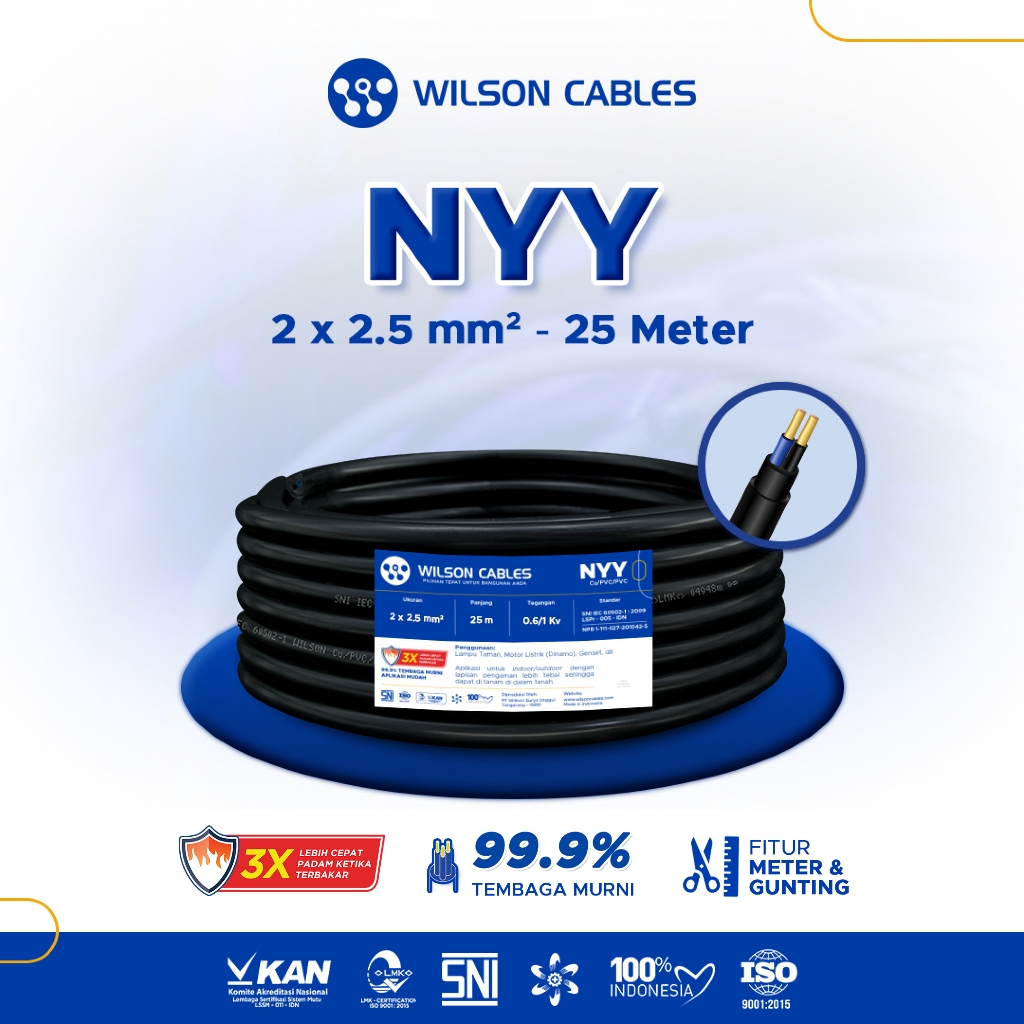 WILSON CABLES - NYY 2x2.5 mm² 25 Meter - Kabel Tembaga Kawat