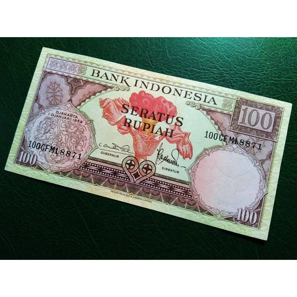 100 Rupiah Emisi Bunga 1959 TDLR Gress
