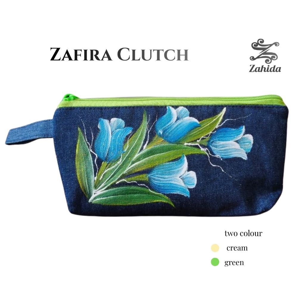 Zahida Dompet Wanita Lukis Zafira Clutch Jeans Denim Premium | Dompet Wanita Stylish Aesthetic Paint