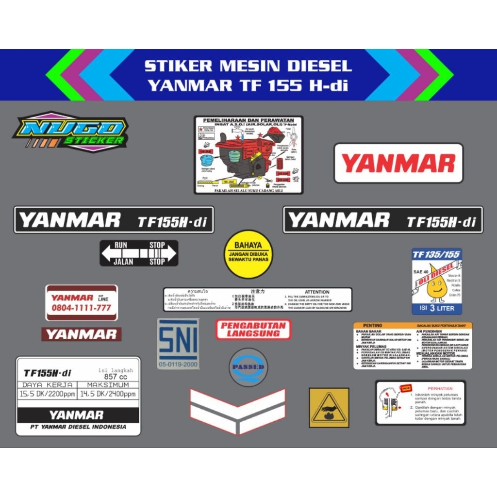 Stiker mesin diesel YANMAR TF 155 H-di
