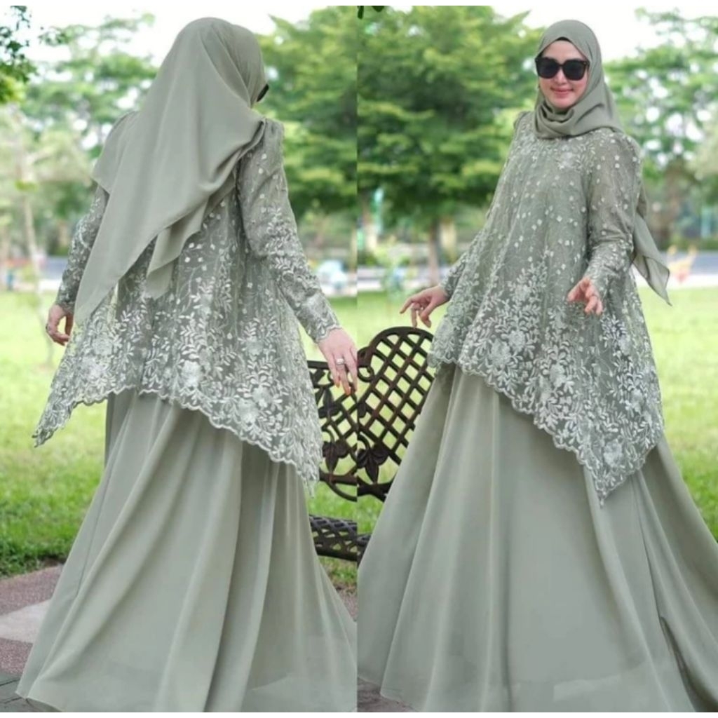 GAMIS BROKAT TERBARU 2024 PREMIUM ELEGAN MAXI DRESS PESTA BRUKAT BAHAN CERUTY BABY DOLL