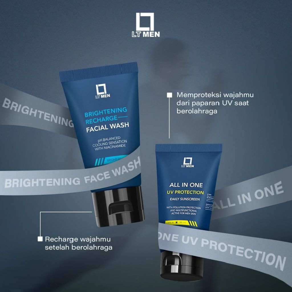 Paket Hemat Face Care Brightening LT MEN Series: Brightening Recharge Facial Wash 60g & All In One U
