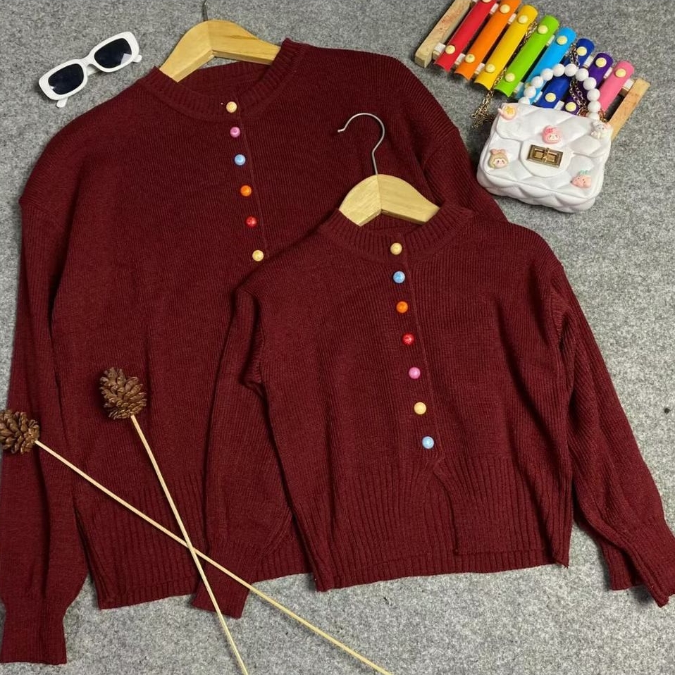 Baju Rajut Cardigan Model Melisa Couple Ibu Dan Anak 1-10 Tahun Kancing Warna Warni Kardigan Rajut W