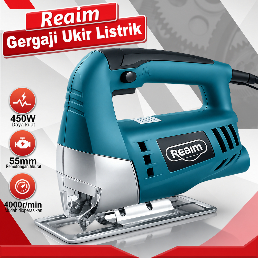 Reaim Mesin Gergaji Jigsaw 450W Gergaji Listrik Mesin Gergaji Kayu Jig Saw Laser Mesin Potong Kayu J