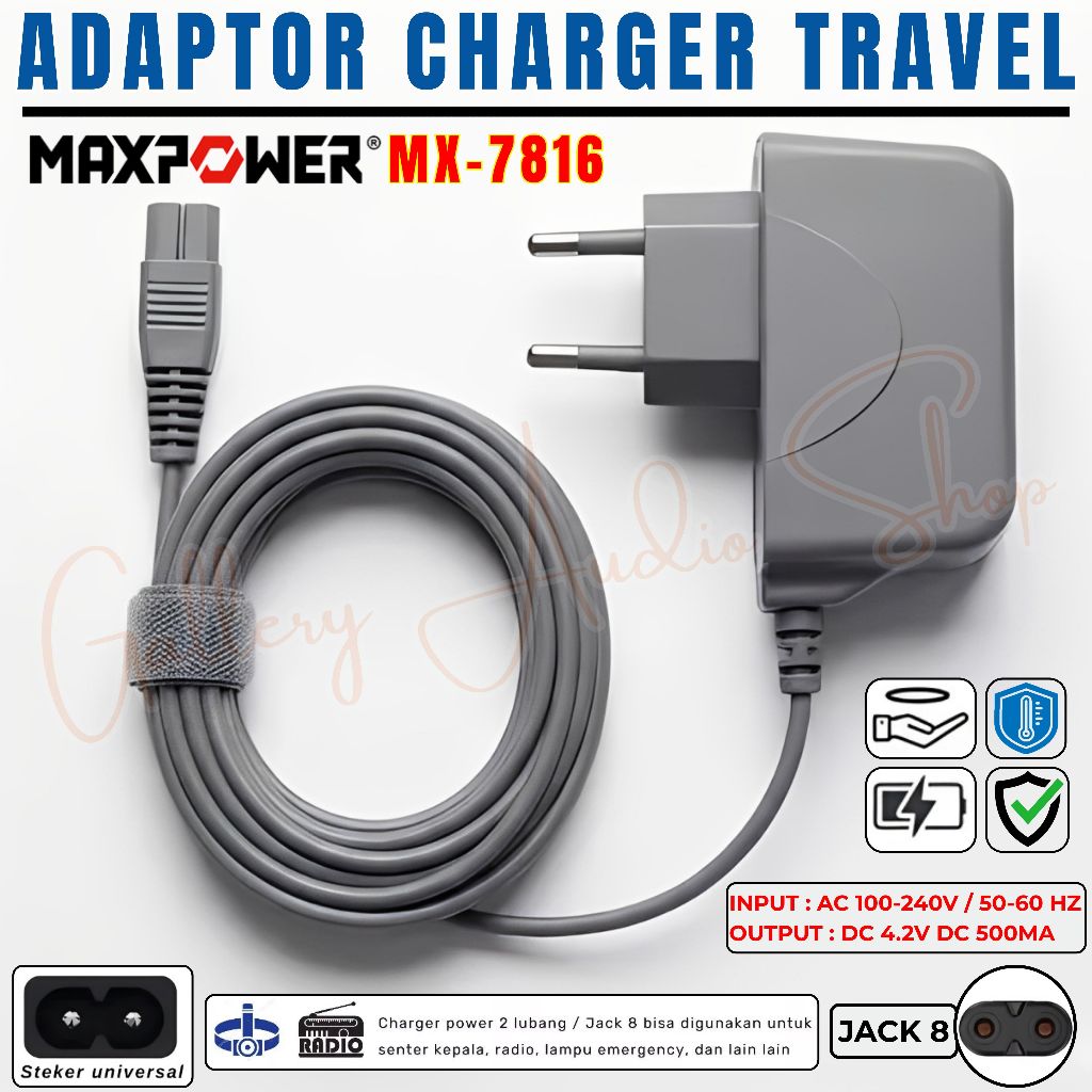 TERBARU DAN TERMURAH~Adaptor Charger Jack 8 DC 500mA MAXPOWER MX-7816 | Adaptor Pengisi Daya Untuk s