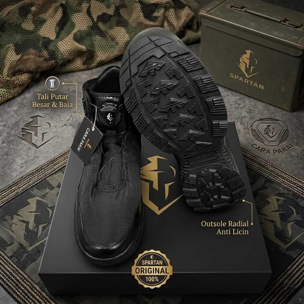 SEPATU MIDTRACK TNI POLRI COMBAT SPARTAN TALI PUTAR TERBARU 2026