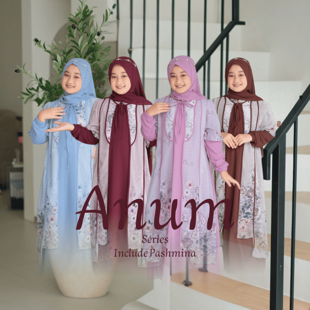 Naraya Kids – Anum Series | Gamis Anak Prempuan Model Rompi Syar’i 4-12 Tahun set Pashmina Instan Ba