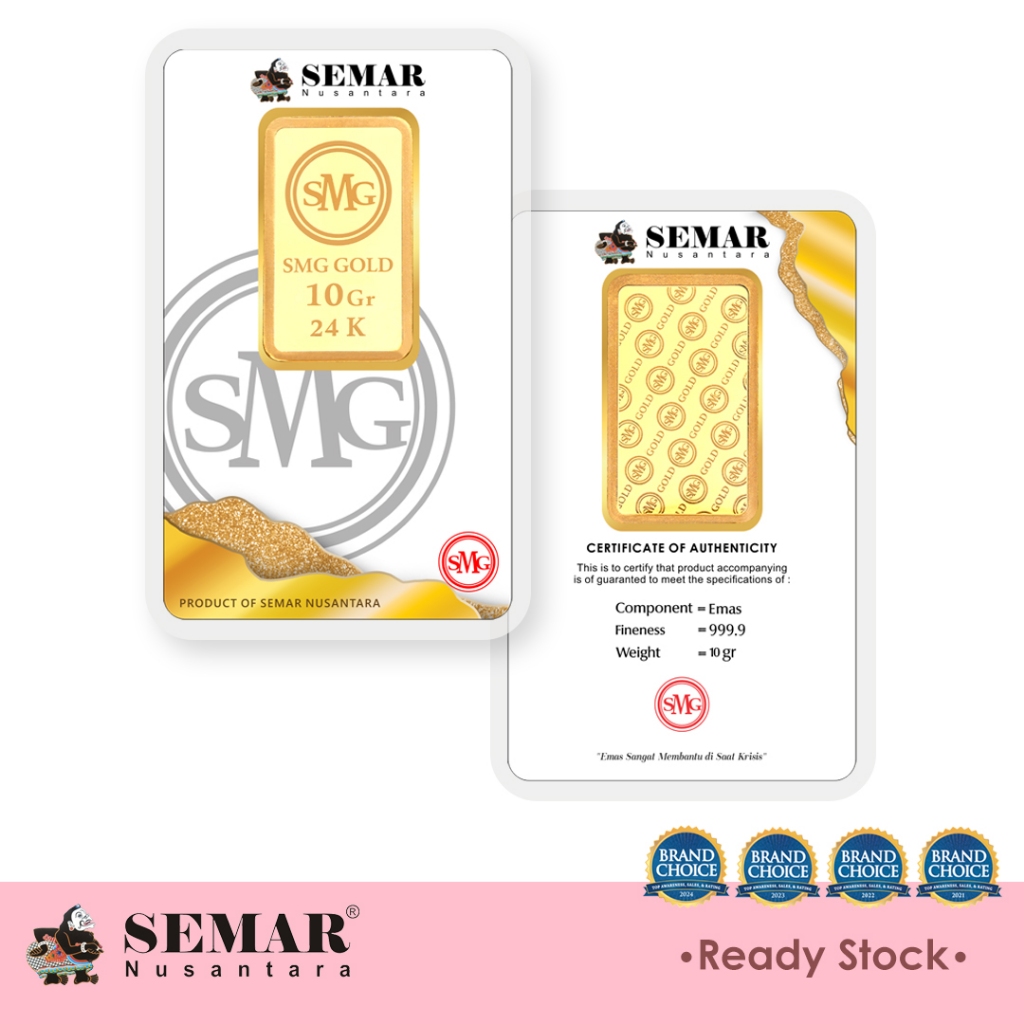 Logam Mulia SMG Gold Press 10gram Emas Batangan Semar Nusantara