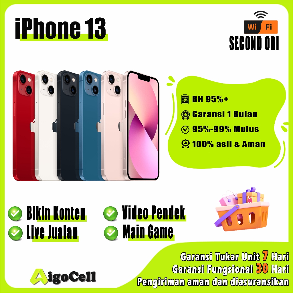 iPhone 13 128GB 256GB Second Original Fullset MULUS Wifi Only Game Live Layar Normal Hp Cadangan Kam