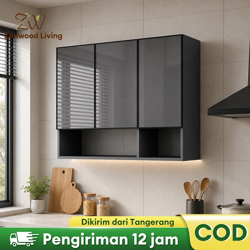 [Ready Stock] Kitchen Set Atas 4 Pintu Minimalis Lemari Gantung Dapur Aluminium Serbaguna Rak Dindin