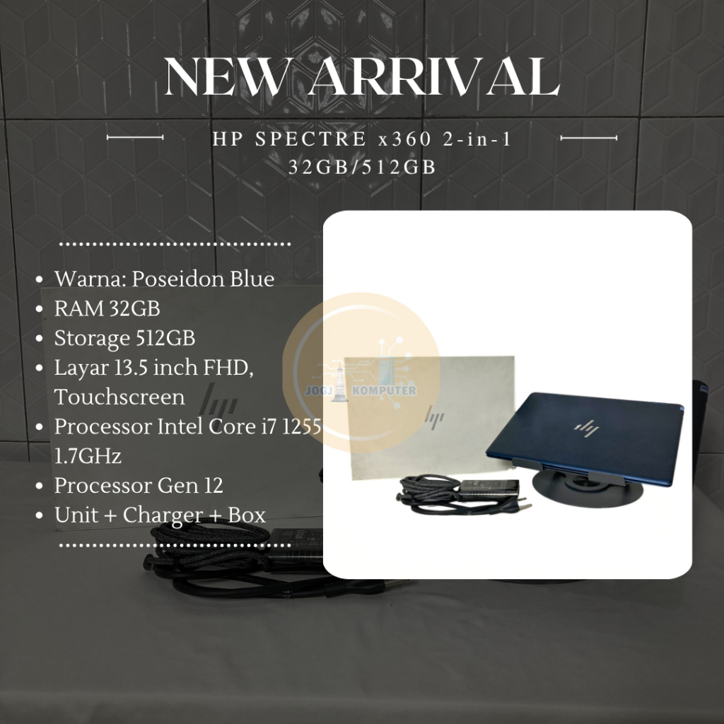 HP Spectre x360 2-in-1 Laptop | 32GB/512GB | i7 Gen 12 | Layar 13.5 inci Touchscreen | Unit + Charge