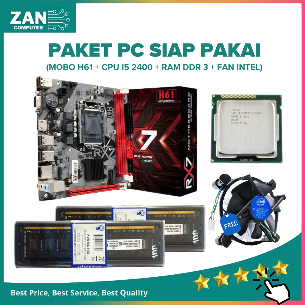 Paket Motherboard H61 RX7 Socket LGA 1155 Ram DDR3 NVME HDMI VGA Gigabit Lan / Paket Intel Core i5 2